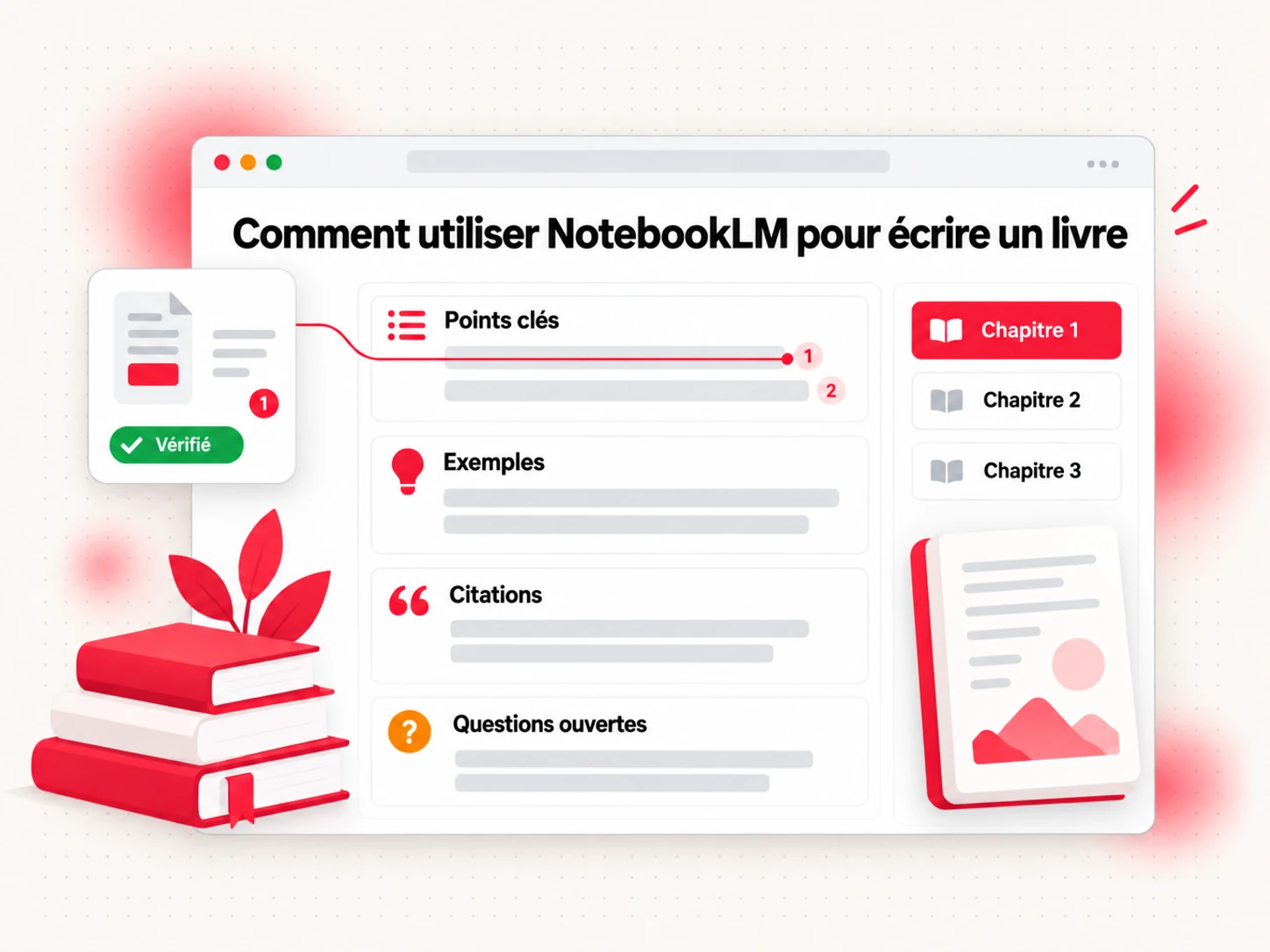 Comment utiliser NotebookLM pour écrire un livre : notes de chapitre avec citations, points clés et questions ouvertes pour chaque chapitre