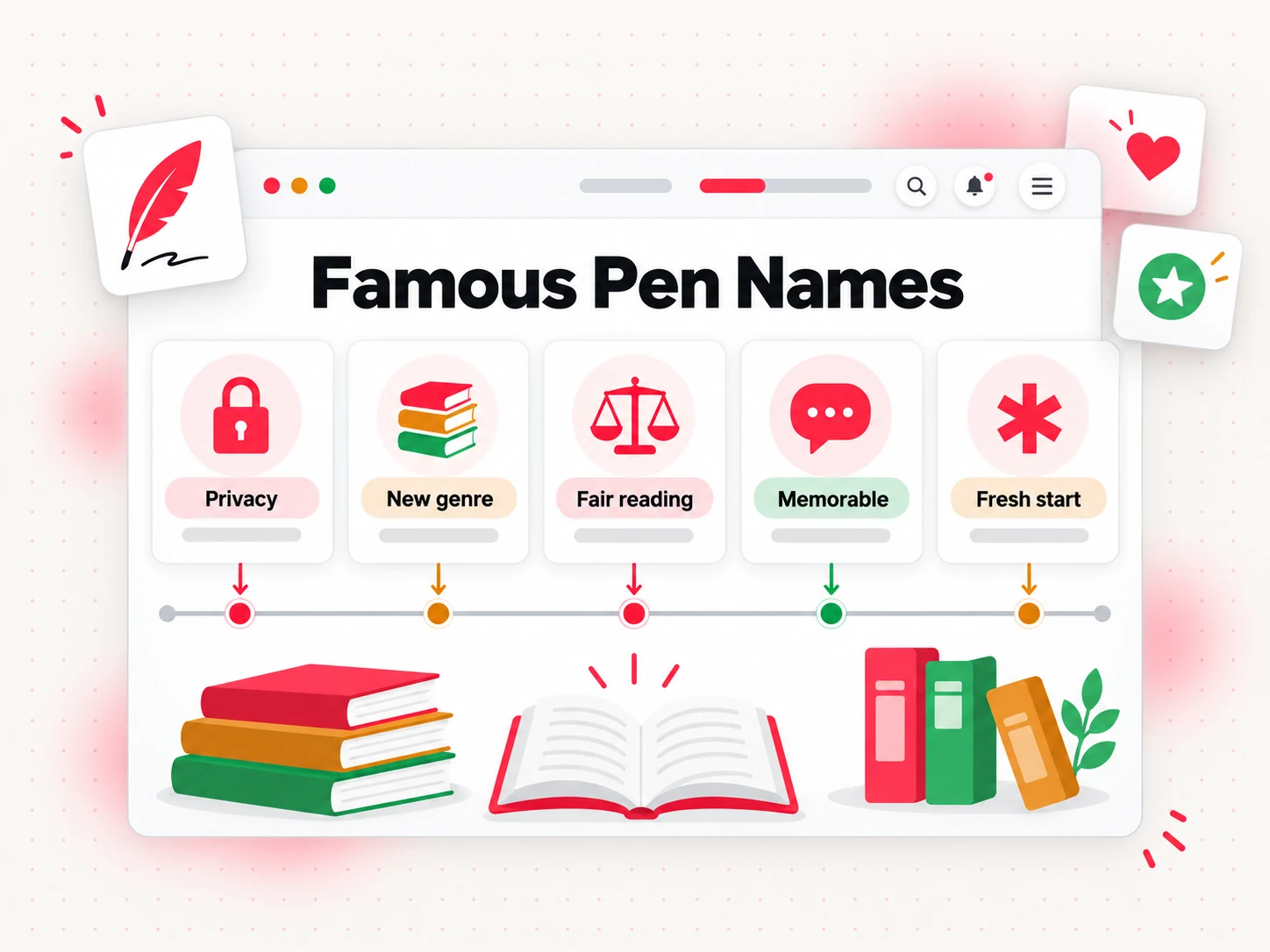 Famous pen names grouped by the reasons authors chose them