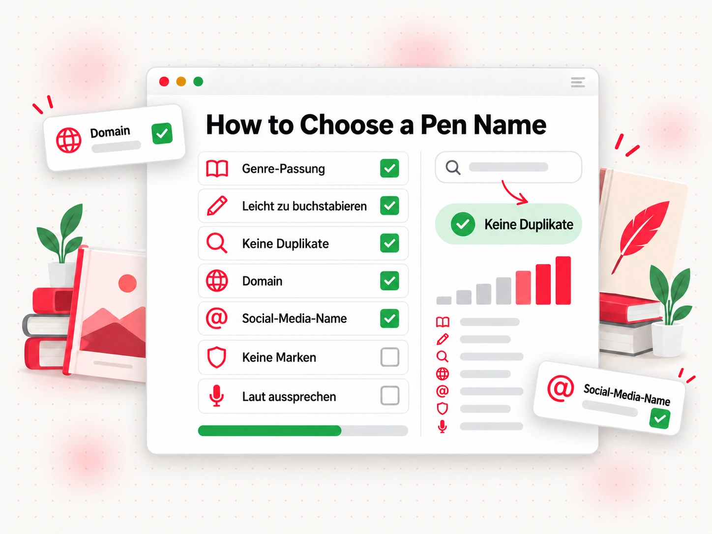 Checkliste mit sieben Punkten zur Wahl eines Pseudonyms (How to Choose a Pen Name)