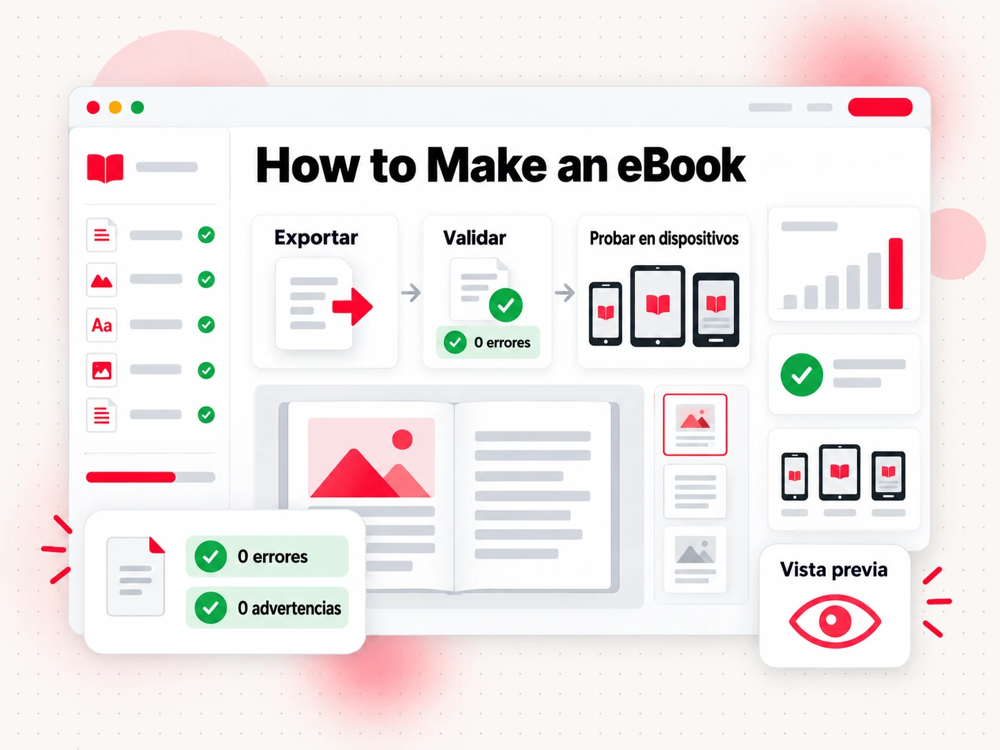 Cómo crear un archivo de eBook: exportar, validar sin errores y probar en distintos dispositivos (How to Make an eBook)