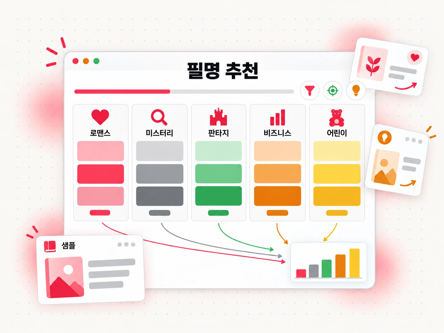 기획 보드에 장르별로 정리한 필명 추천
