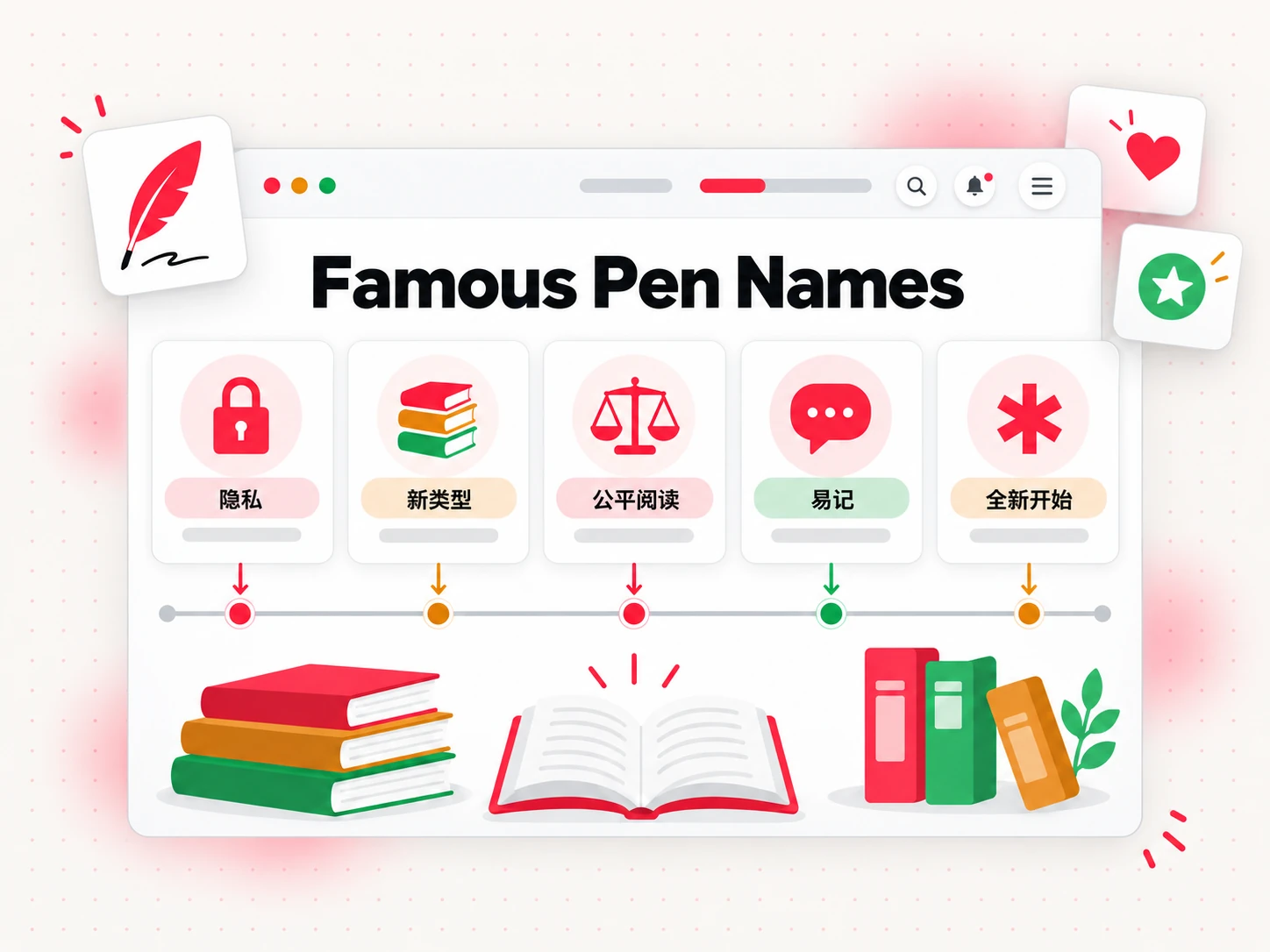 按作者选择笔名的原因分组的著名笔名（Famous Pen Names）
